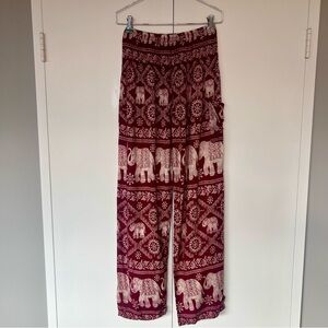 Red Elephant Print Cotton Pants